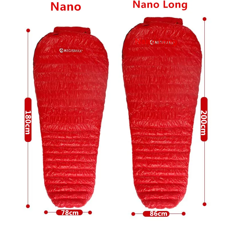 Aegismax Naujas Mini Atnaujinti miegmaišį 95% Baltųjų Žąsų Žemyn Sujungimas Mumija Ultralight Pėsčiųjų, Kempingas 800 FP Nano Nano2 Raudona Mėlyna