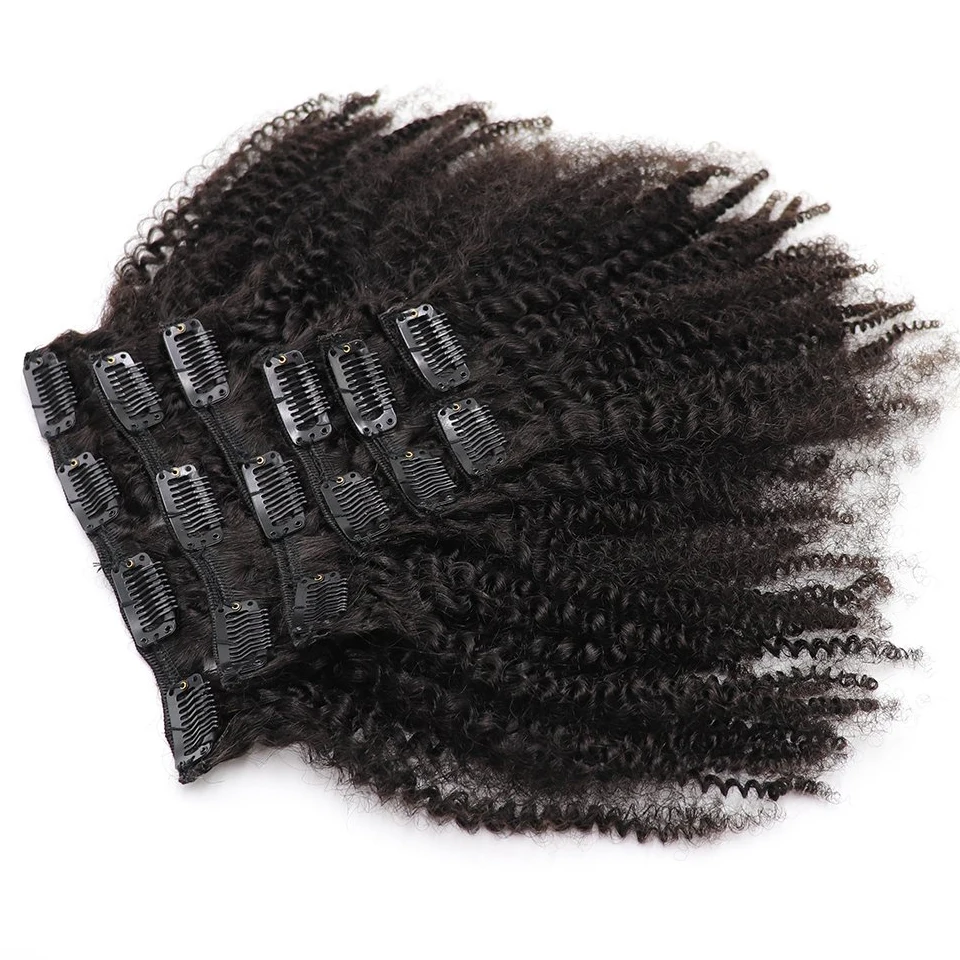 Alishes Afro Keistą Įrašą ins 8-20 colių Žmogaus Plaukų priauginimas 120 gramas 8pieces/set Brazilijos Garbanotas Plaukų Clips Remy Plaukų moterims