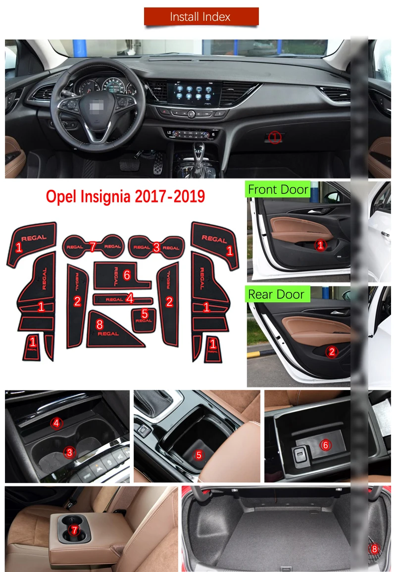 Anti-Slip Gumos Vartų Angą Taurės Kilimėlis Opel Insignia B 2017 2018 2019 MK2 OPC GSI Vauxhall Holden Commodore Reikmenys, Lipdukai