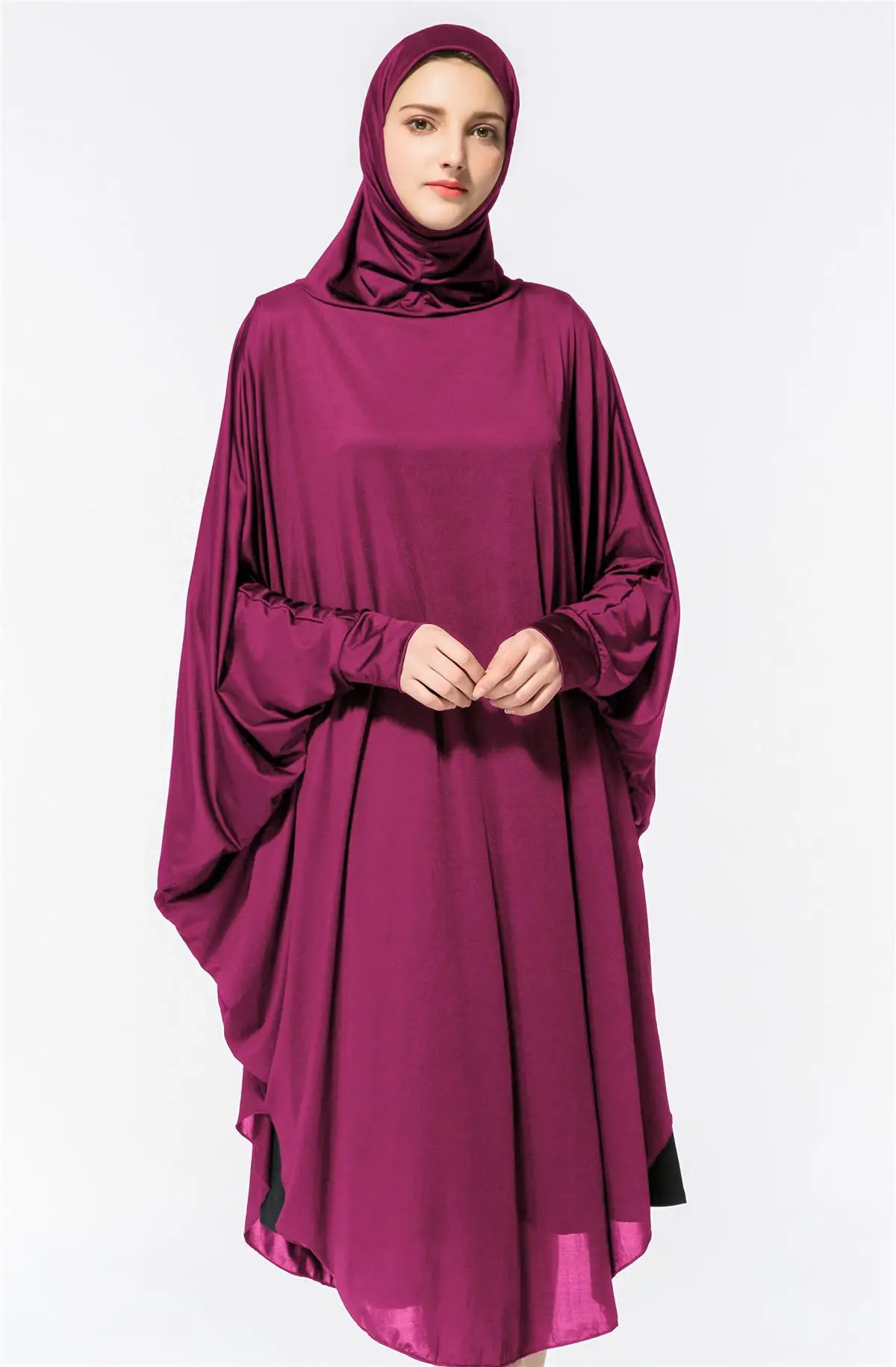Arabų Musulmonų Moterų Maldos Drabužiu Šikšnosparnių Rankovėmis Su Gobtuvu Garbinti Thobe Suknelė Maldos Artimuosiuose Rytuose Islamo Skraiste Abaja Melstis Suknelė, Hijab