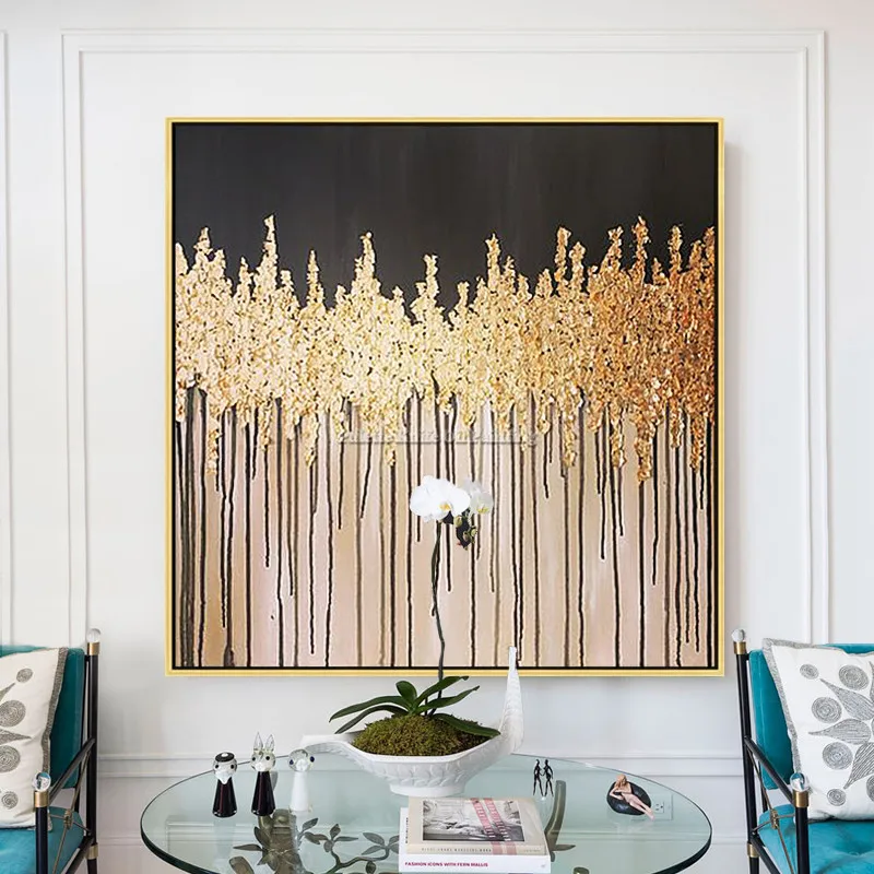 Aukso medžio, akrilo tapybos ant drobės quadros cuadros apdailos aukso lapų tekstūros, sienos menas nuotraukas kambarį namų dekoro