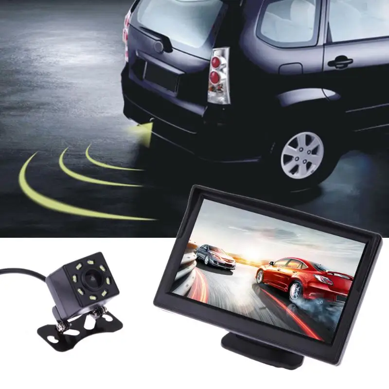 Automobilio Galinio vaizdo Kamera, Atbulinės eigos Parkavimo Sistemos Rinkinys, 5 Colių TFT LCD galinio vaizdo Monitorius vaizdo Kameros Vandeniui Naktinio Matymo Atsarginę Kamerą