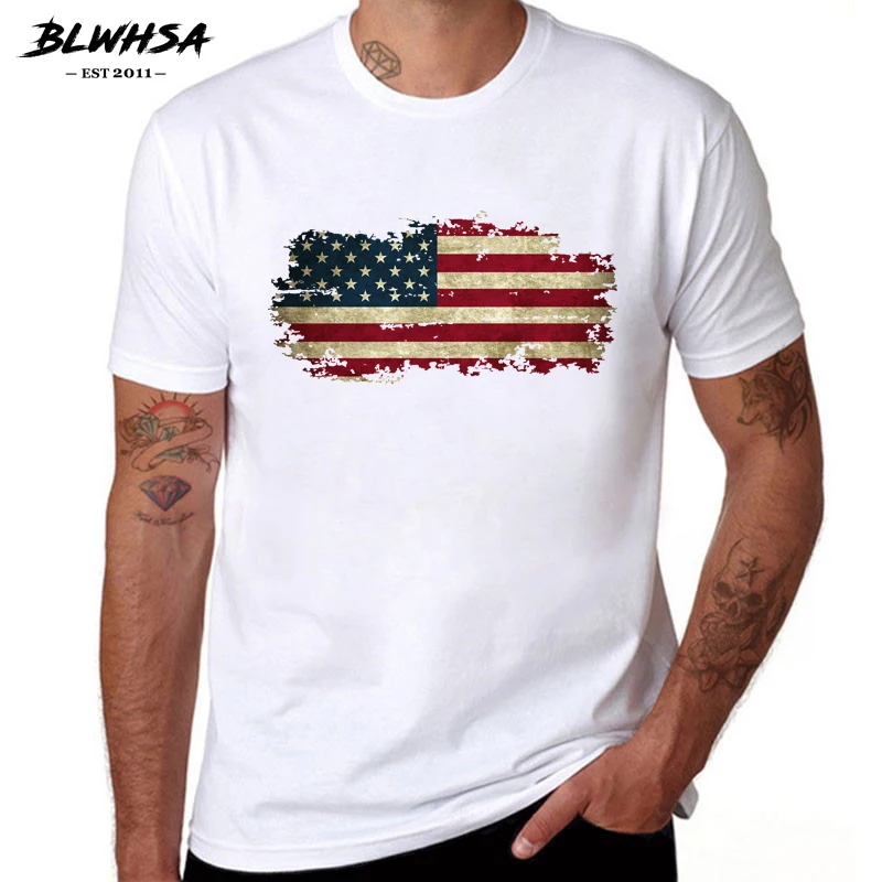 BLWHSA JAV Vėliavos, marškinėliai Vyrams Amerikos Mados trumpomis Rankovėmis Medvilnė, Kietas marškinėliai Jungtinių amerikos valstijų Vėliava Hip-Hop Viršūnes Tees