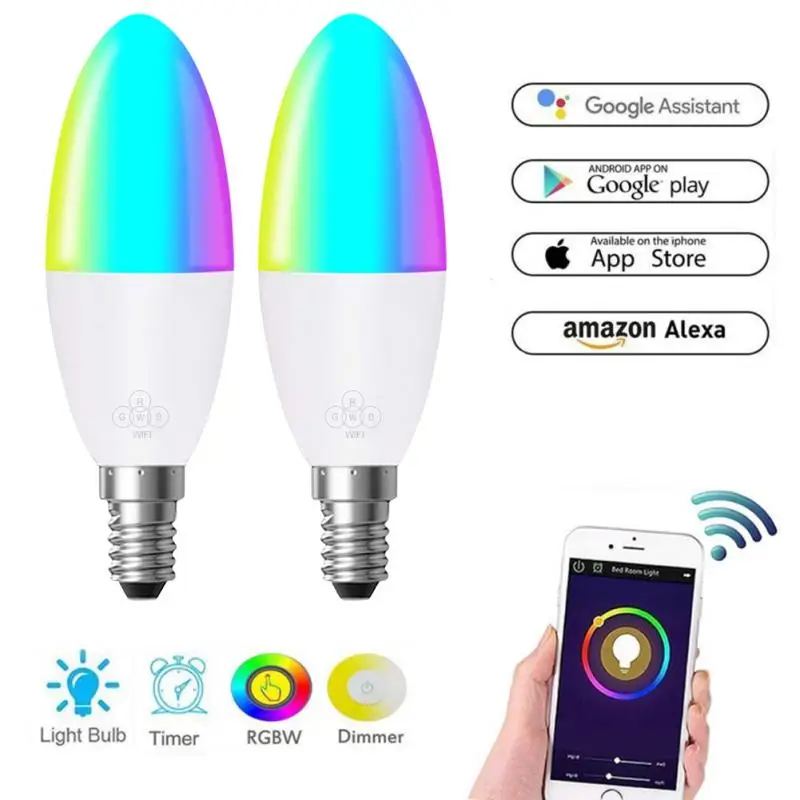 E14 / E26 / E27 / B22 Smart RGB Žvakių Lemputė Smart Gyvenimo APP WIFI 6W šviesos srautą galima reguliuoti Šviesos Smart Home Alexa 
