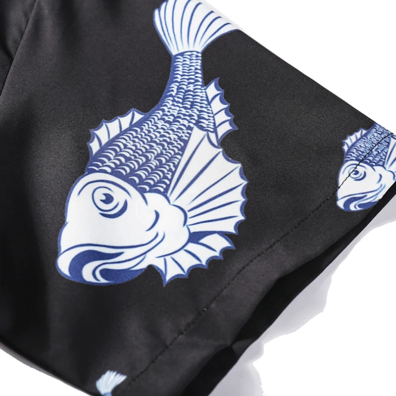 EFUNGAL Vyrų Japonų Ukiyo-E Karpis Žuvies Atspausdinta Marškinėliai Vasaros Atsitiktinis Havajų 