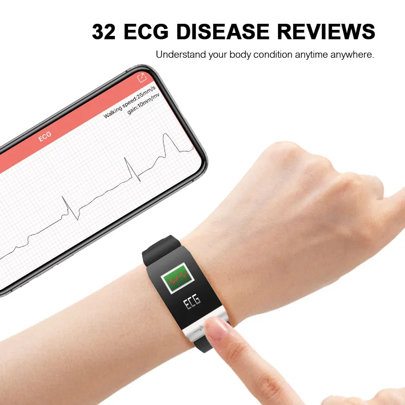 EKG PPG Smart Žiūrėti Fitness Tracker Vandeniui Širdies ritmo Monitorius 