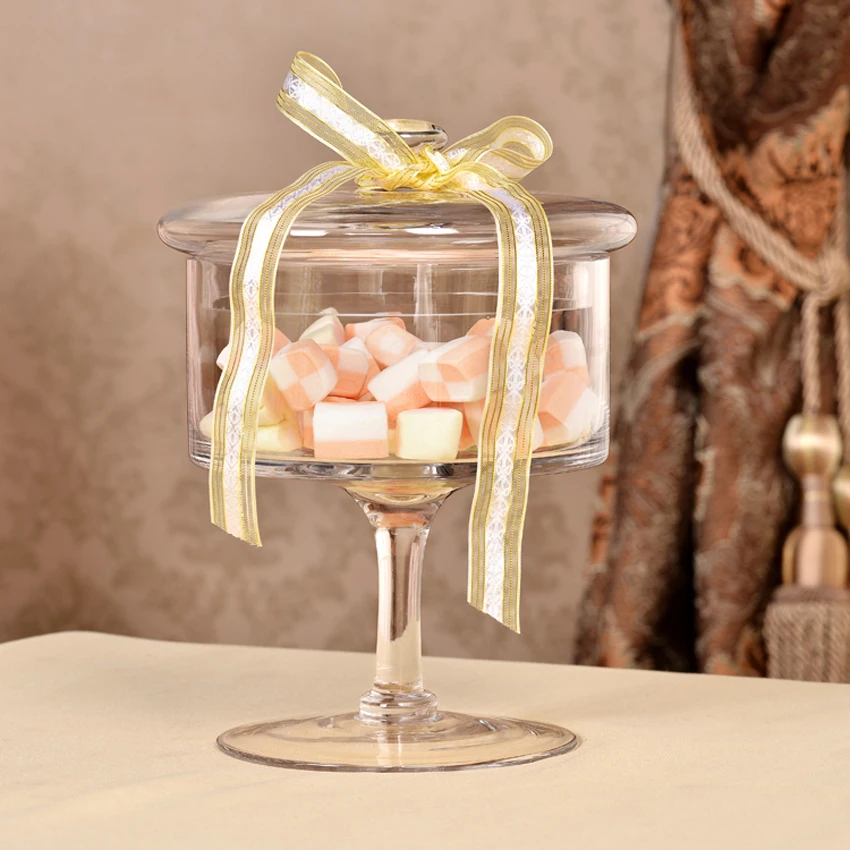 Europos stiliaus skaidraus Stiklo butelius dulkių nepraleidžiantis dangtelis laikymo tortas stovi desertas, saldainiai stiklainius arbatos caddy vaza vestuvių namų Dekoro
