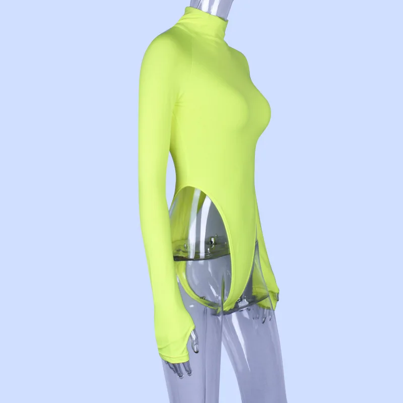 Golfo Liesas Kūno Pagrindinio Viršūnes Aukštos Cut Priekinis Thong Bodysuit Neoninė Žalia Moterų Sexy Bodysuit Kietas Fluorescencijos Clubwear M0288