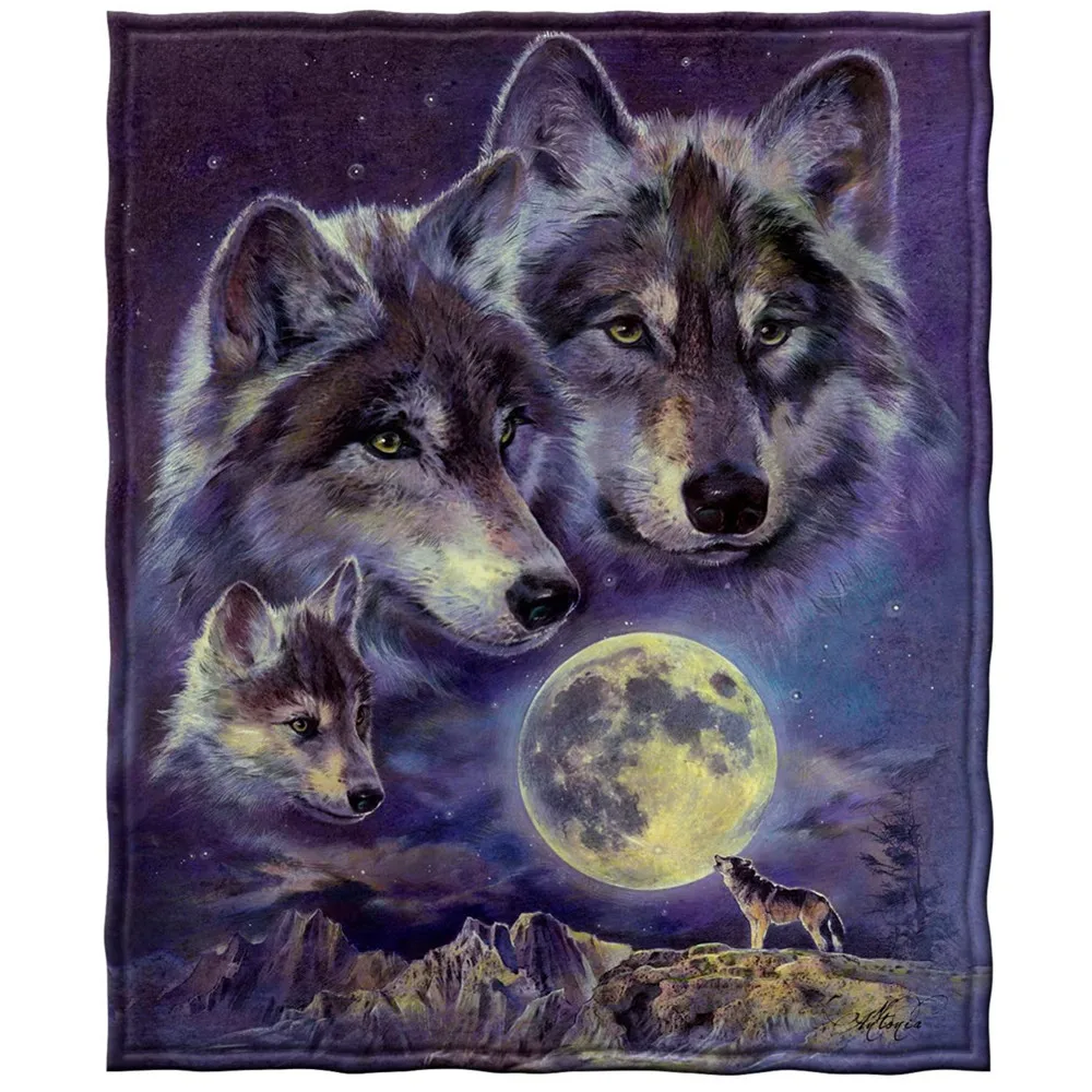 HUGSIDEA Wolf Moon Gyvūnų Spausdinti Antklodė Minkštas Mikropluošto Mesti Antklodės Suaugusiems Pliušinis Mesti Antklodę Vilnos Antklodė Antklodė Karalienė