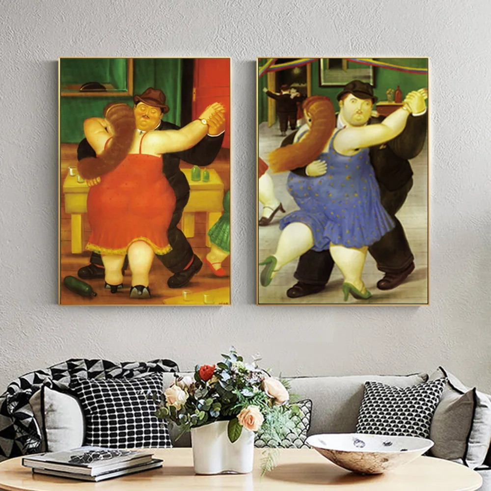 Juokinga Meno Riebalų Šokėja Pora Drobės Dailininko Fernando Botero Plakatai Ir Spausdina Gyvenimo Kambario Sienos Meno Freskos Nuotrauką Apdaila
