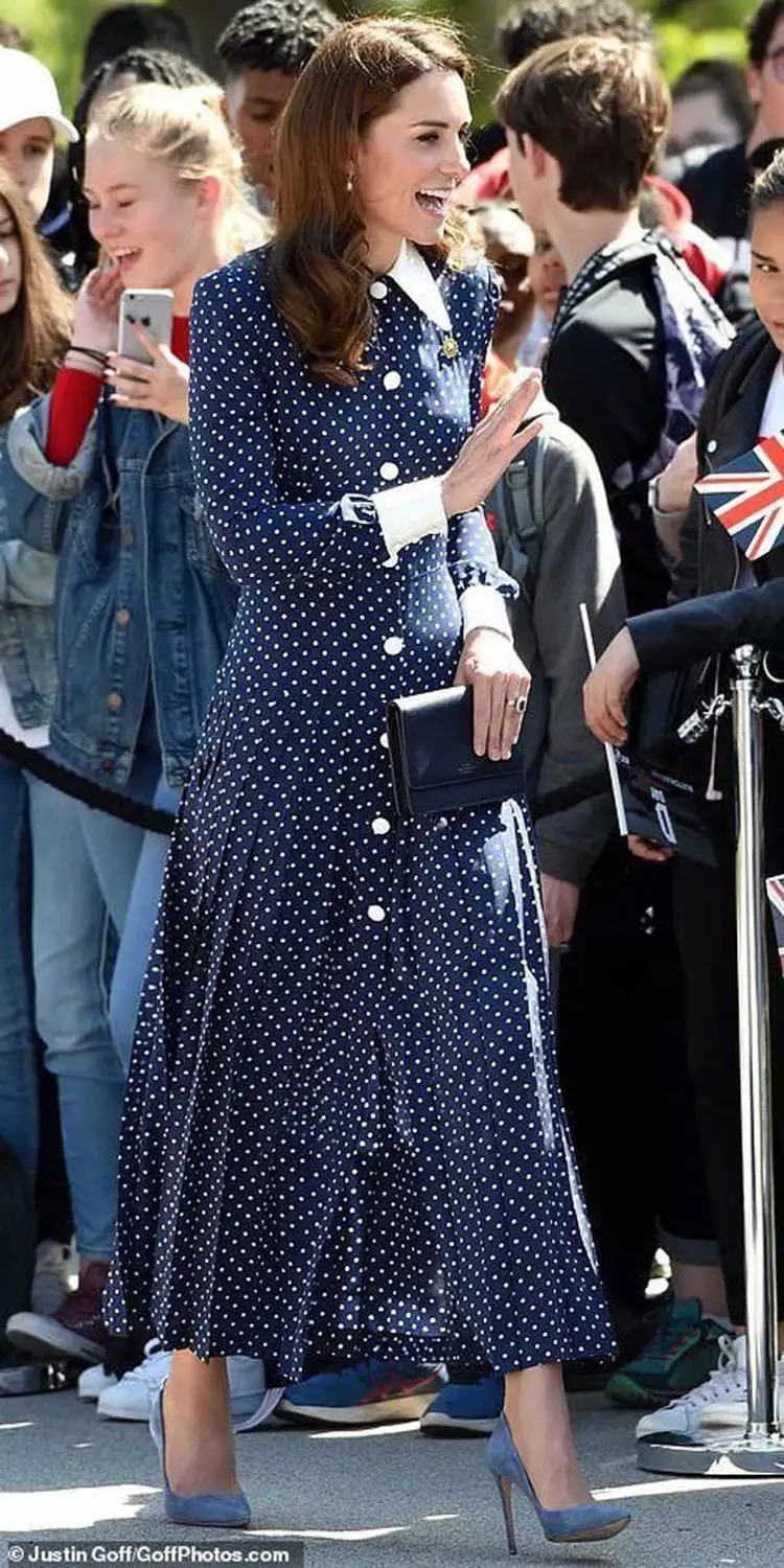 Kate Middleton Ilga Suknelė Aukštos Kokybės Naujas Moterų Mados Šalis Atsitiktinis Derliaus Elegantiškas Gentlewoman Mygtukai Taškų Spausdinti Suknelės