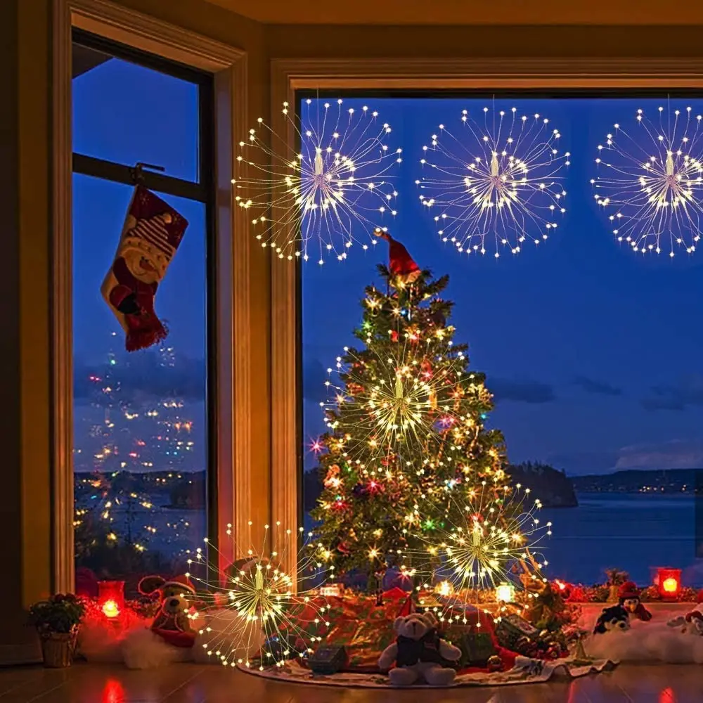 Lauko Vandeniui LED Fejerverkų Šviesos Girlianda Starburst Styginių Šviesos Kabo Lempa Kalėdų Eglutė Naujųjų Metų Namų Puošybai