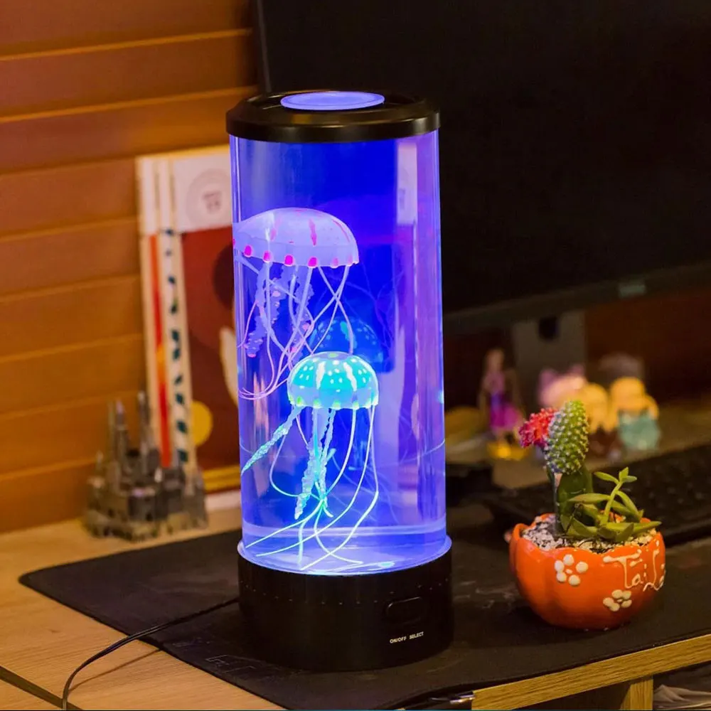 LED Tower Medūzos Lempos Naktį Šviesos USB Nuotaika Stalo, Naktiniai staleliai, Lempa Fantazijos Akvariumas Hipnotizuojantis Spalva Namų Dekoro