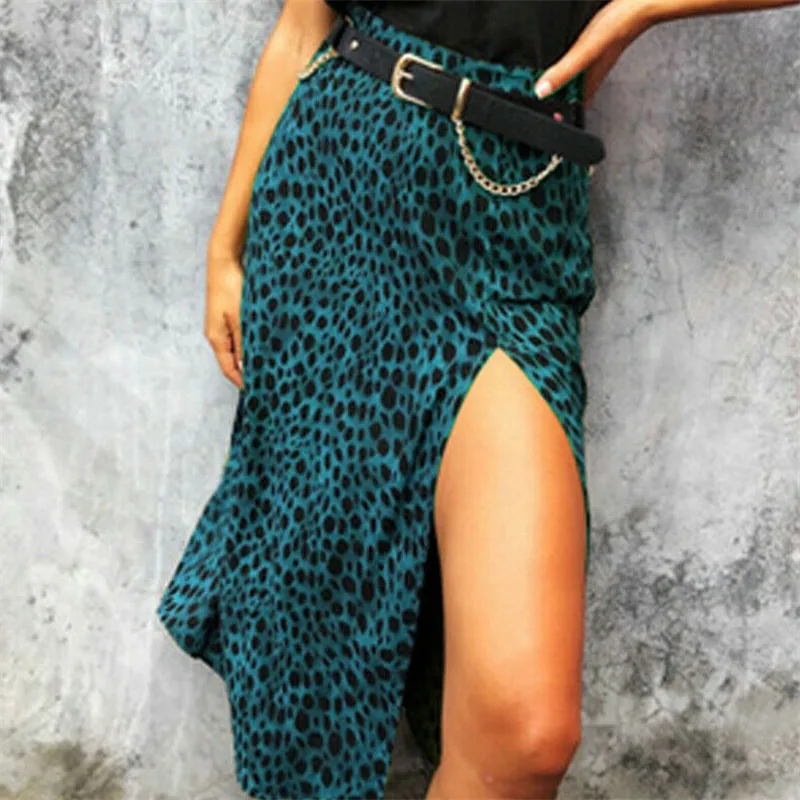Leopardas Spausdinti Moterų Midi Sijonai Aukšto juosmens Užtrauktukas Paplūdimio Atsitiktinis Lynai Ponios Mergina Aukštos išskaidyti Drabužių Streetwear Vasaros 2020 m.
