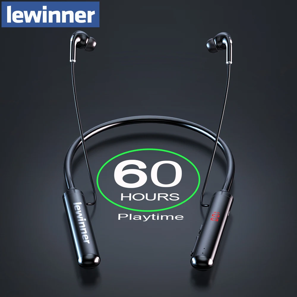 Lewinner 60Hours Ištvermės Bluetooth Ausinės, Stereo Bass Belaidžių Ausinių Neckband Galios LED Ekranas, laisvų Rankų įranga TF Kortelę Magnetas