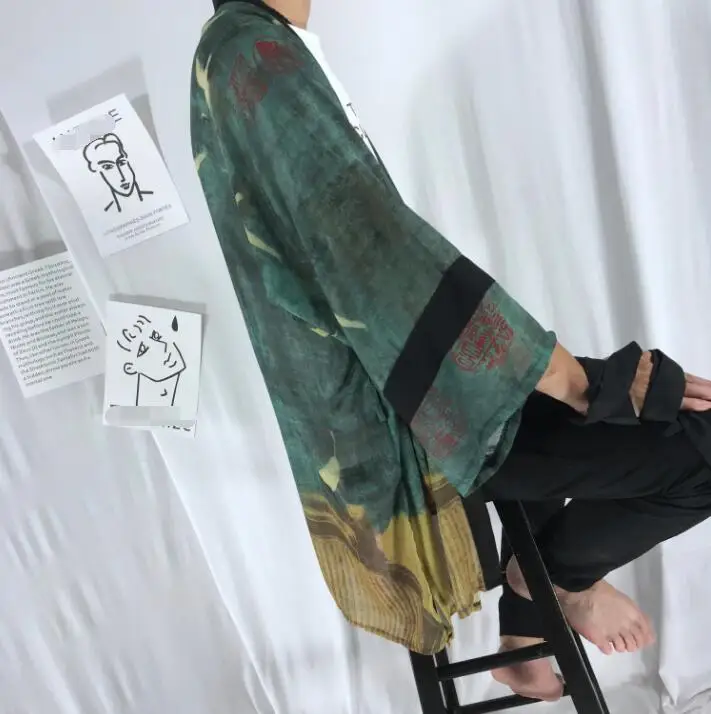 Mados Šifono Kailis Japonų Kimono Megztinis Kimono Moteris, Vyras Laisvas Plonas Išorinis Drabužis