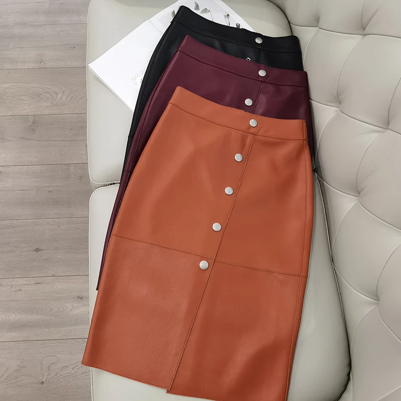 Midi Pieštuku Sijonas Moterų 2020 m. rudens-žiemos Mados Aukštos Juosmens Office Lady Bodycon Sijonai natūralios odos sijonai moterų ML20045