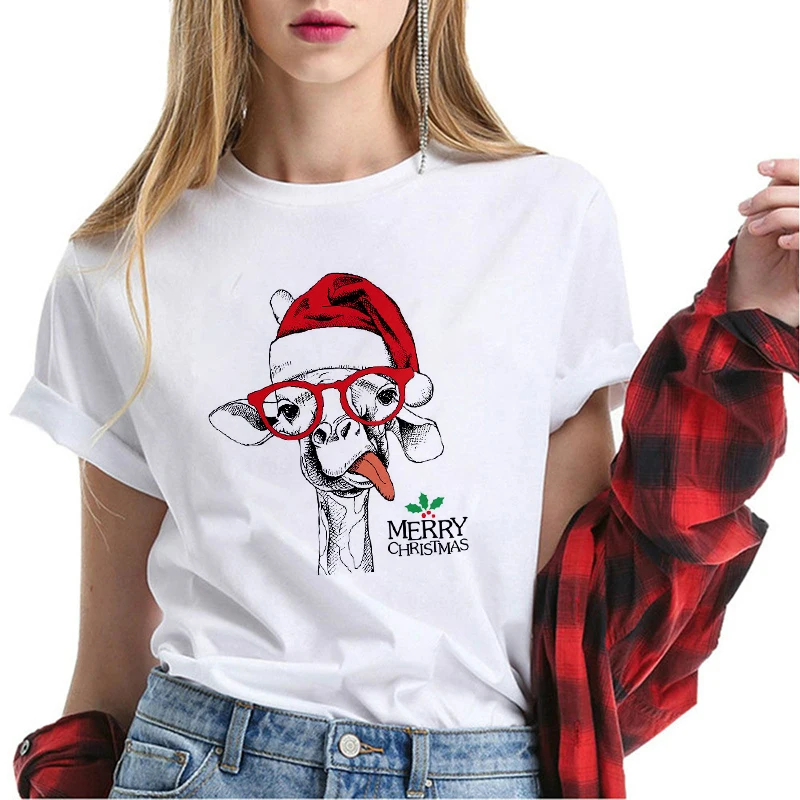 Moterų Animacinių filmų Grafika marškinėliai Drabužių Viršų Naujas Mados moteriški Marškinėliai Mielas Santa Claus Spausdinti Marškinėliai Kalėdų Dovana Marškinėliai