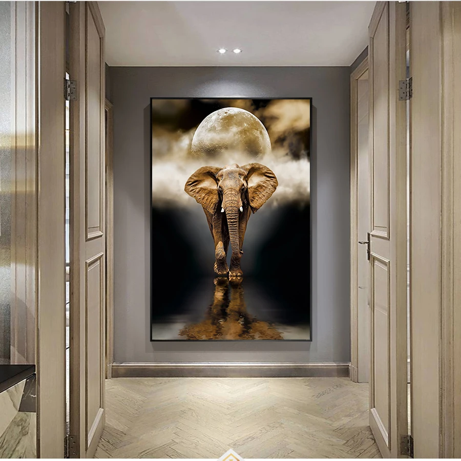 MUTU Retro Auksinis dramblys tapybos Sienos Meno Gyvūnų plakatus Spausdina Ant Drobės Paveikslą, Skirtą Kambarį Namuose Dekoro be Rėmelio
