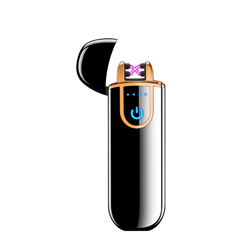 Naujas Cool pirštų Atspaudų Jutiklis Elektros Lengvesni Ultra Plonas Cigarečių Degiklio USB Įkrovimo Dvigubo Kampo Metalo Vėjo Žiebtuvėliai