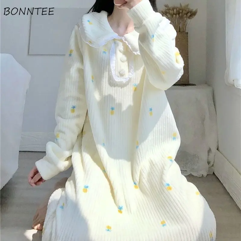 Nightgowns Moterys Naujų Korėjos Stilingas Saldus Koralų Aksomo Kawaii Pavasario Prarasti Minkšti, Švieži Ilgai Lady Homewear Negabaritinių Nėščia Suknelė