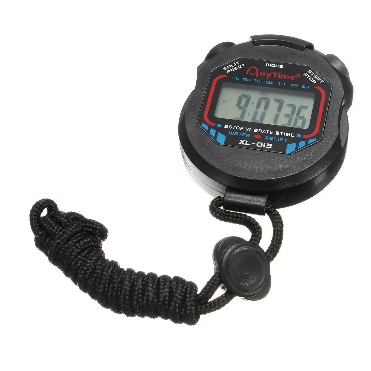 Praktinis Skaitmeninės Sporto laikrodis Chronometras Daugiafunkcis LCD Laikmatis Laido Juoda