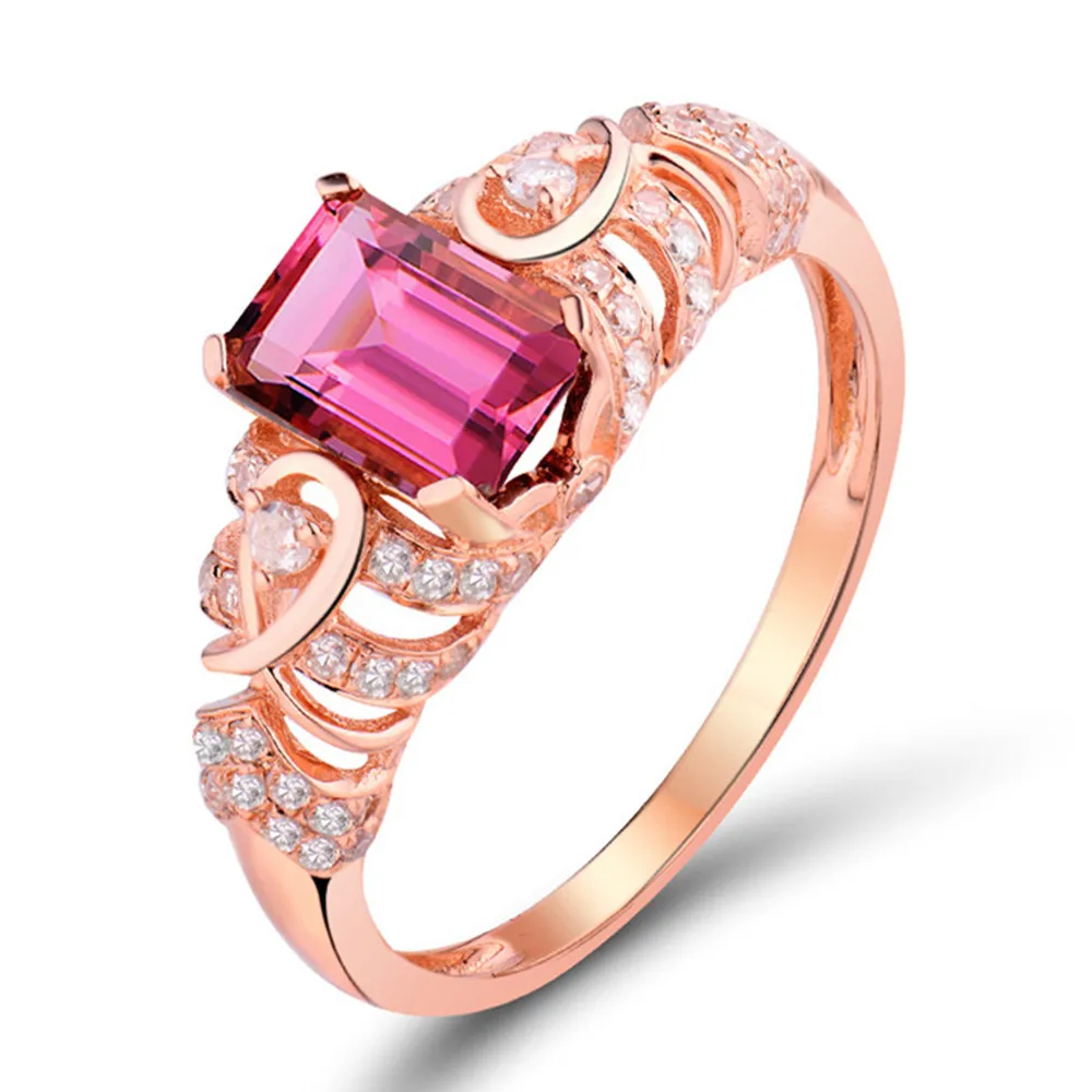 Rose aukso ruby & ametistas brangakmenio žiedas moterims raudona & violetinė crystal akmuo cirkonis deimantų šalies prabangūs papuošalai vestuvių juostoje