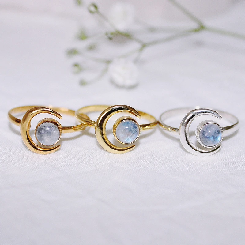 Sidabro Spalvos Unikalus Mėnulis Dizaino Pusiau brangų Žiedą Šalies Moterų Mados Žiedas Papuošalai