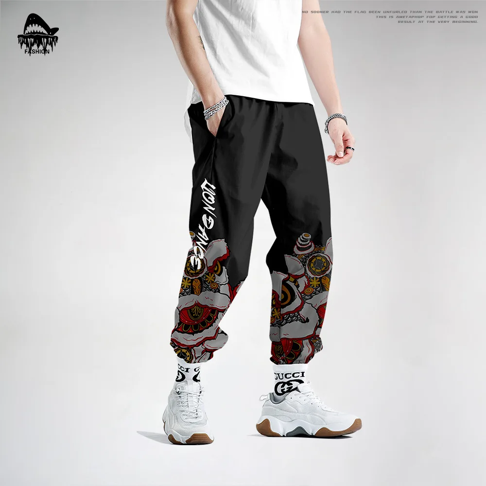 Streetwear Vyrų Hip-Hop Black Print Kelnes Kinų Stiliaus Kelnės Sweatpants Poilsiu Atsitiktinis Krovinių Kelnės Vyrams