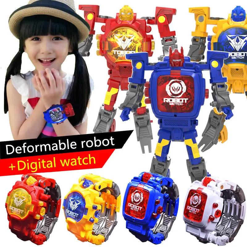 Trasformation Laikrodis Žaislas Vaikams, Cartoon elektroniniai Laikrodžiai Vaikams Kalėdų Dovanos Berniukai Robotas Transformacijos Žaislai