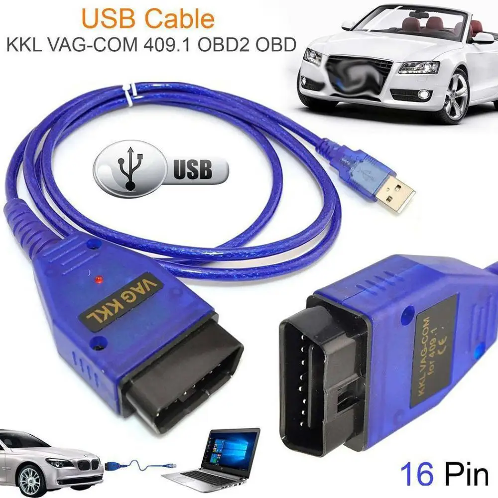 Universalus Automobilių Aux Kabelis USB Vag-Com Sąsajos Kabelis KKL VAG-COM 409.1 OBD2 OBD II Diagnostikos Skaitytuvas Auto Laidas Aux Įrankis