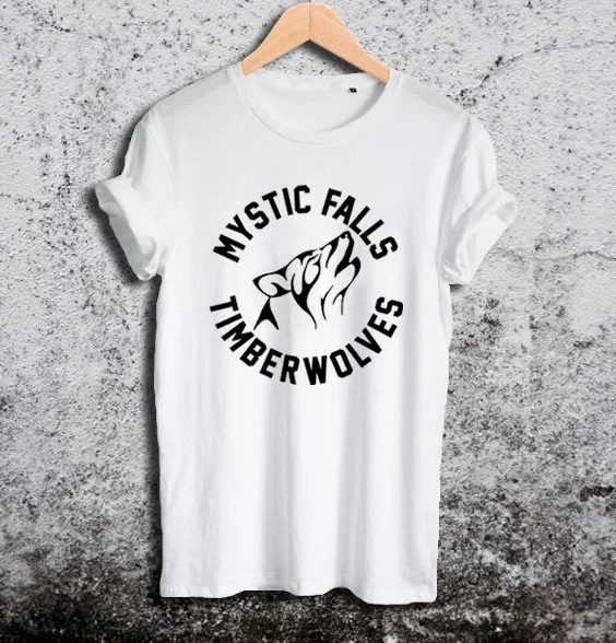 Vampyro Dienoraščiai Marškinėliai Stefan Salvatore T-Shirts Timberwolves Mystic Falls Laiškas Spausdinti Moterų Atsitiktinis Medvilnės Juokingi Marškinėliai
