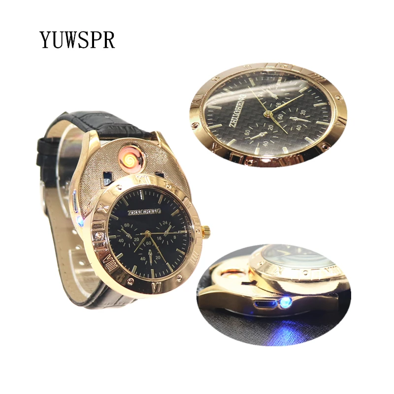 Vyrai Cigarečių Degiklio Laikrodžiai Kvarco Žiūrėti Karinės USB Įkrovimo Mados Atsitiktinis Laikrodžius Vėjo Lengvesni Laikrodis JH311
