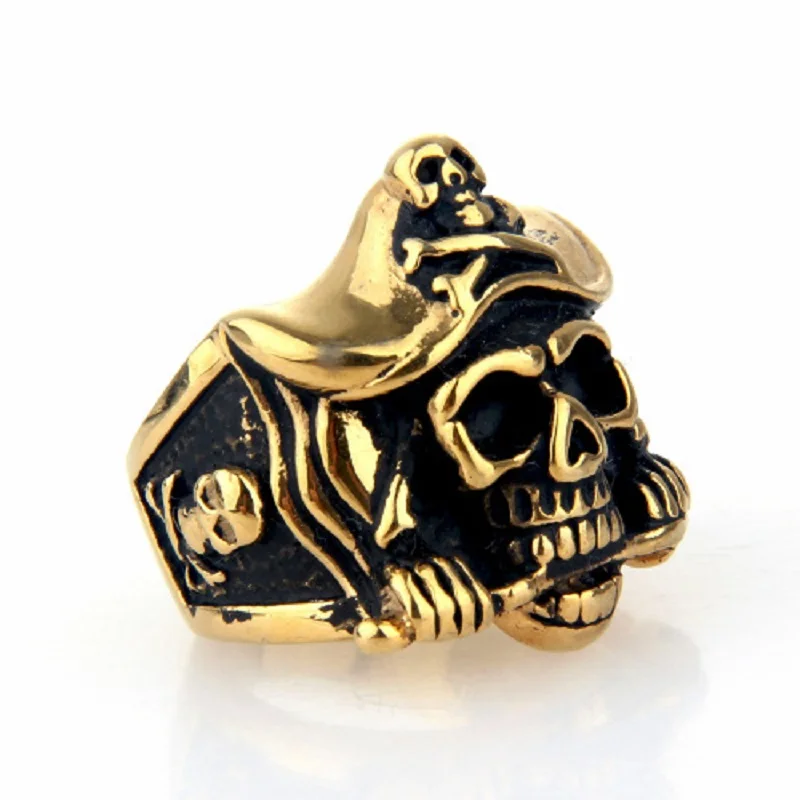 Vyriški Aukso Piratų Kaukolės Peilis Karibų Dviratininkas Nerūdijančio Plieno Žiedas