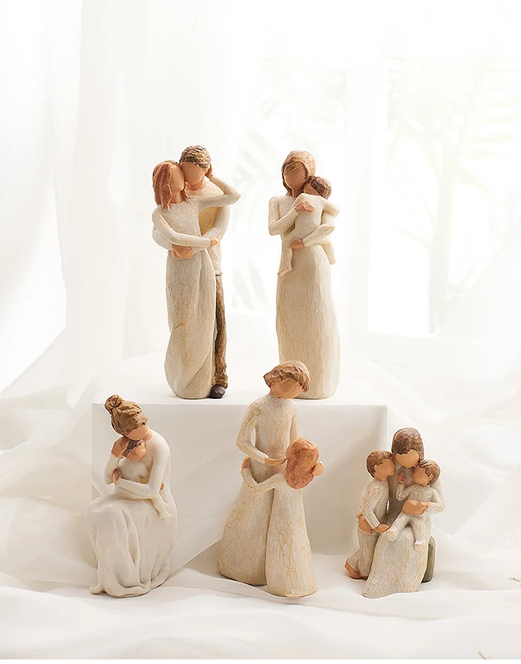 Šiaurės stiliaus meilės šeimos dervos pav statulėlės, papuošalai šeimos laimingi laiko namų puošybai amatų baldai