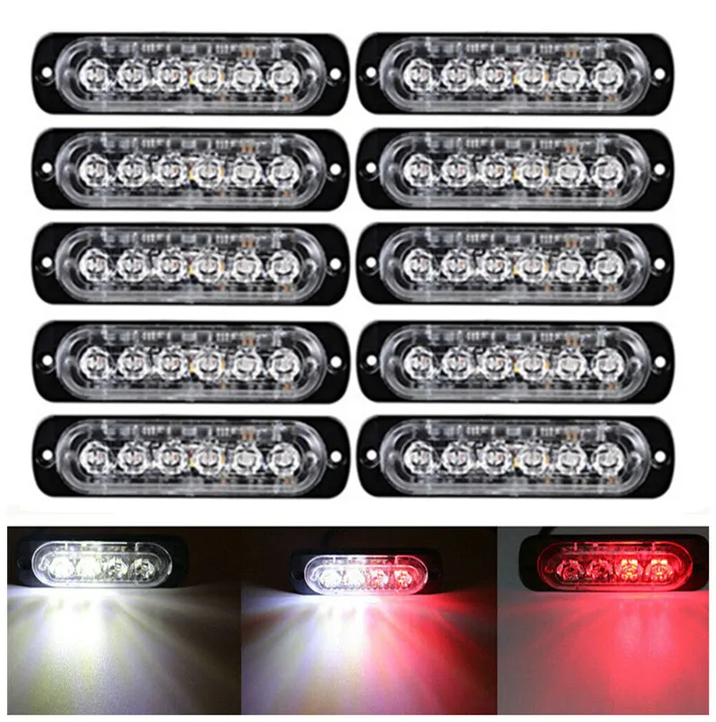 10VNT Baltos spalvos Raudona Blykste Šviesos Avarinis Automobilių Transporto Įspėjimas, Mirksi LED Strobe Šviesos Lemputė LED Lemputė 12 v - 24 v