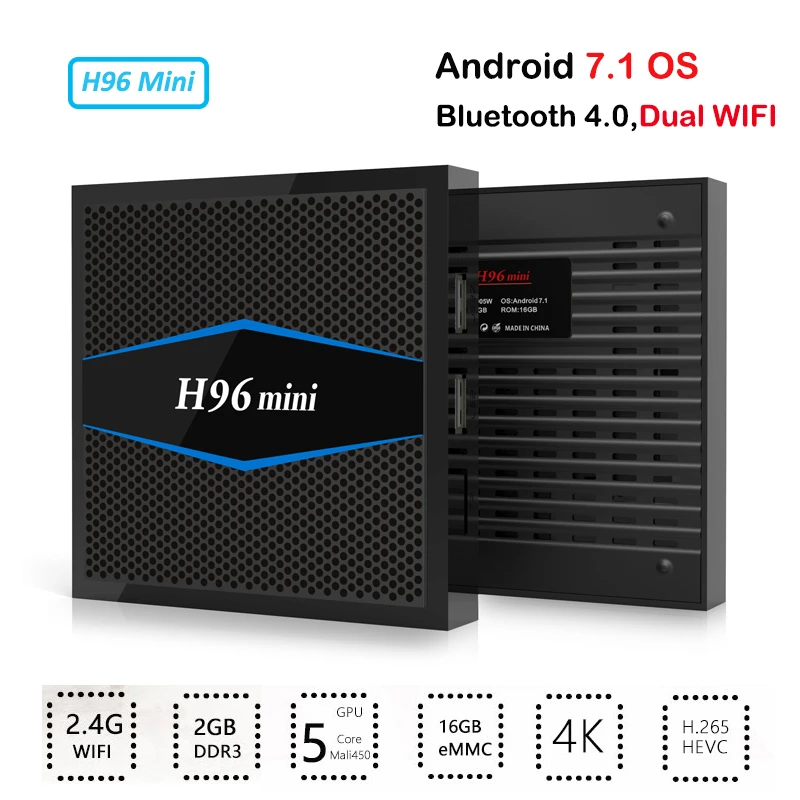 10vnt/daug H96 Mini 4K 2.4 G, 5 ghz Wi-fi