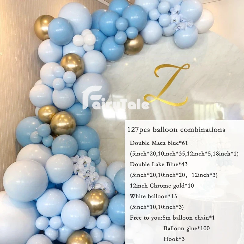 127pcs Dukart Sluoksnių Pastelinės Mėlynos Balionų Girliandą Arch Balta 