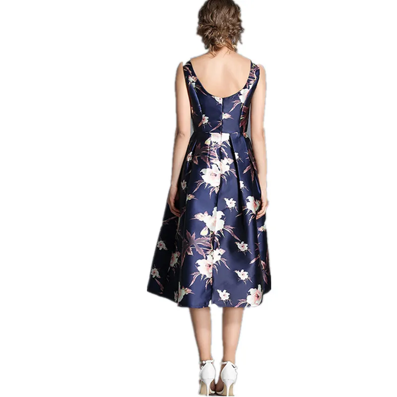2019 Aukštos Kokybės Naujas Europos Stiliaus Pavasario Vasaros Blue Print Suknelė Moterims Retro Atsitiktinis Skraiste Femme Šalies Dressses