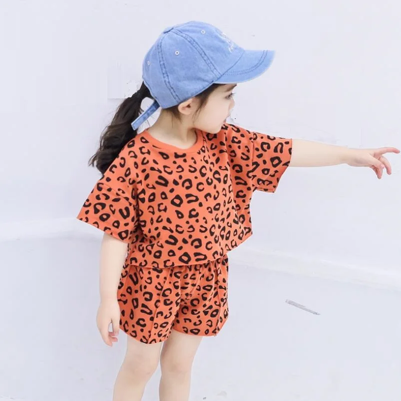 2019 Leopardas Spausdinti korėjos Viršūnes+Šortai 2 dalių Komplektas Mergaitėms Vaikų Drabužių Rinkiniai Bamblys Baby Girl Vasaros Drabužių Vaikams, Kombinezonas