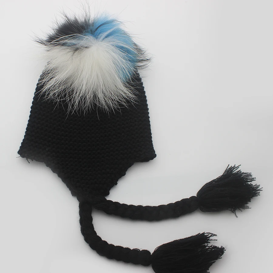 2019 Vaikų Žiemos Šiltas Meškėnas Kailių Mezgimo Skrybėlės Mergaitės Berniukai tikro Kailio Pompom Beanies Bžūp vaikai Nėrimo Kūdikių Kepuraitės Kepuraitė Kepurės