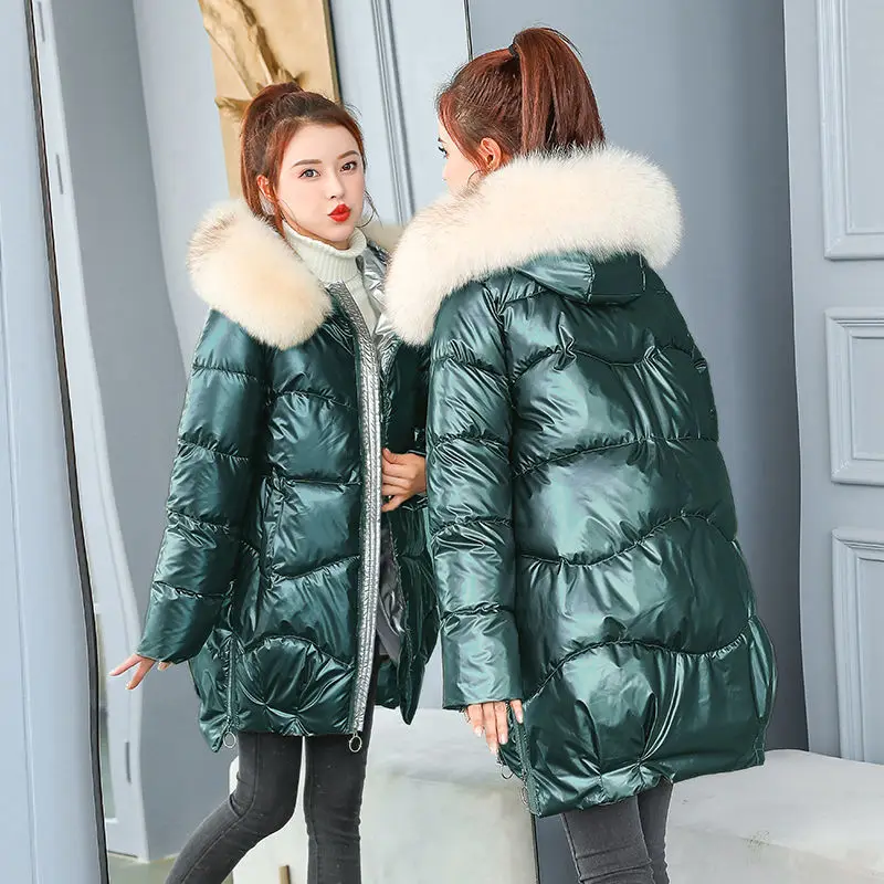 2020 m. Dirbtinis meškėnas kailių apykaklės žiemos striukė moterims, Žiemos Drabužiai Aukštos Kokybės Parkas Outwear Moterų Apsiaustai