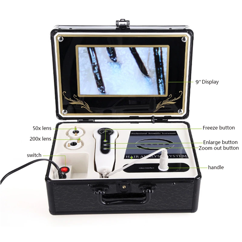 9 colių LCD Odos ir Plaukų Analizatorius Jutiklis Skaitmeninis Mikroskopas Didinamojo stiklo, Odos, Plaukų Blackhead Folikulus Galvos Detektorius 50X-200X