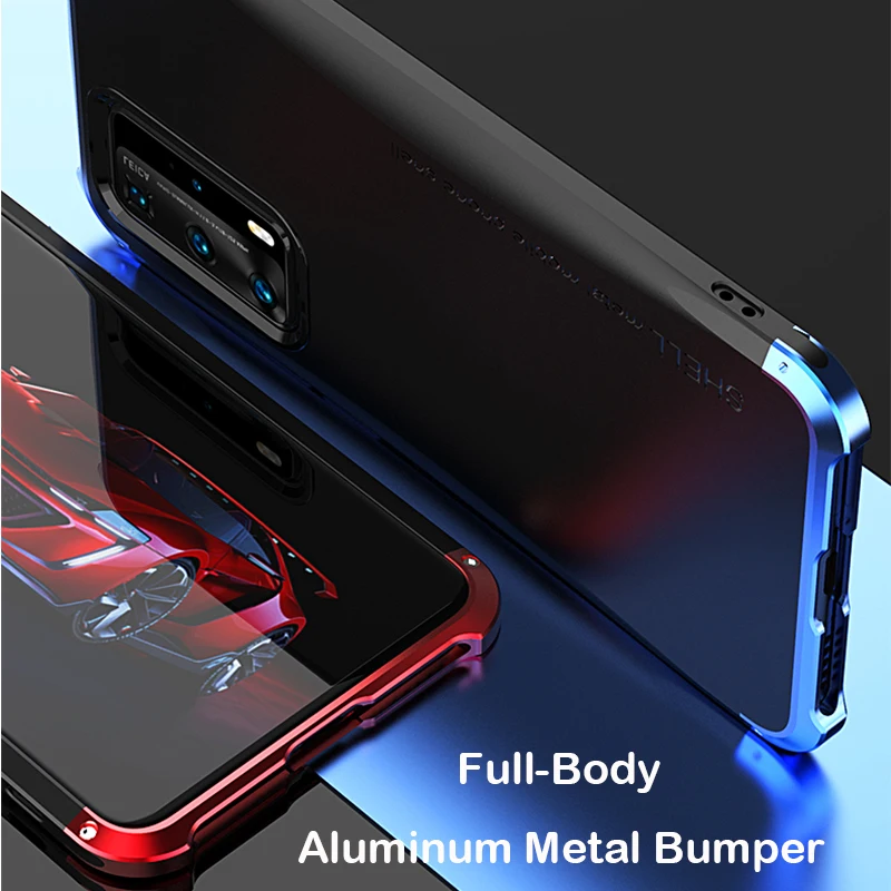 Aliuminio Metalo Bamperis Telefoną Atveju Huawei P40 Pro Coque 5G 360 Visiškai Hibridinė Šarvai Matinis PC Galinį Dangtelį P40 Atveju atsparus smūgiams
