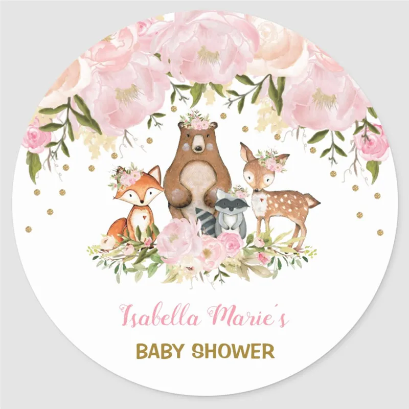 Asmeninį Moteriškas Miško Baby Shower Blush Gėlių Džiaugtis Klasikinis Apvalus Lipdukas