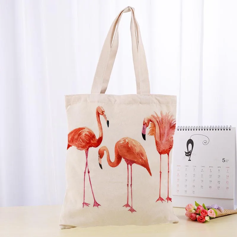Aukštos Kokybės Flamingo Canvas Tote Maišą Mados Patvarus, Moterų, Studentų Medvilnės, Lino Rankinės Spausdinti Pirkinių Maišeliai logotipą