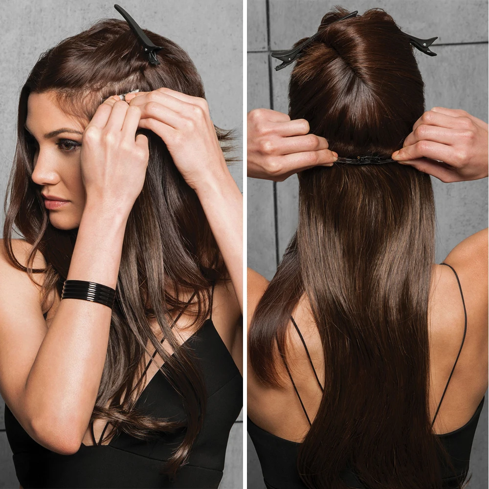 Azqueen 5 Įrašai Plaukų Pratęsimo Sintetinių Ilgi Tiesūs Hairpiece Haistyle aukštos temperatūros fibert Auksinės rudos spalvos juoda