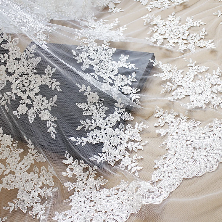 Deluxe siuvinėjimai blizgančiais nėrinių audinio 130cm vestuvių suknelė 