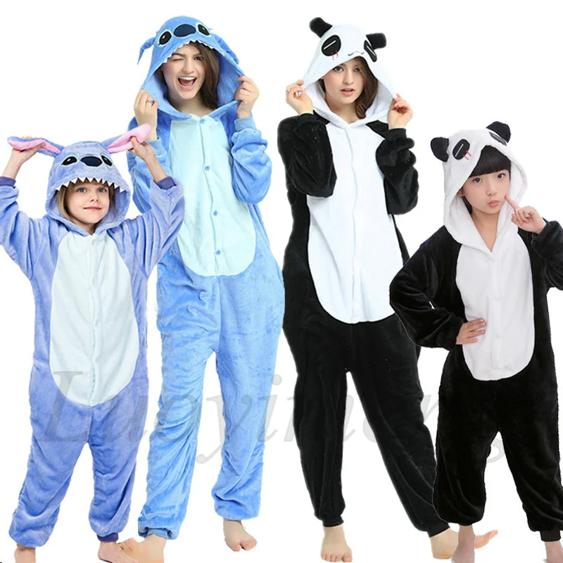 Dygsnio Onesies Kigurumi Žiemos Moterys Panda Pižama Berniukams, Mergaitėms Gyvūnų Pižamos Suaugusiems Vaikams Kostiumai Flanelė Animacinių Filmų Sleepwear