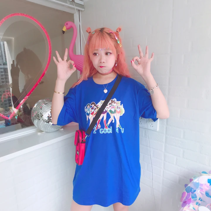 Harajuku animacinių filmų vasaros mergaitės naujas išspausdintas ponios T-shirt